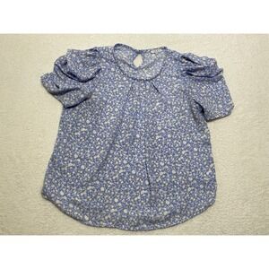 Iris Women's Size Large Blue Floral Short Sleeve Blouse